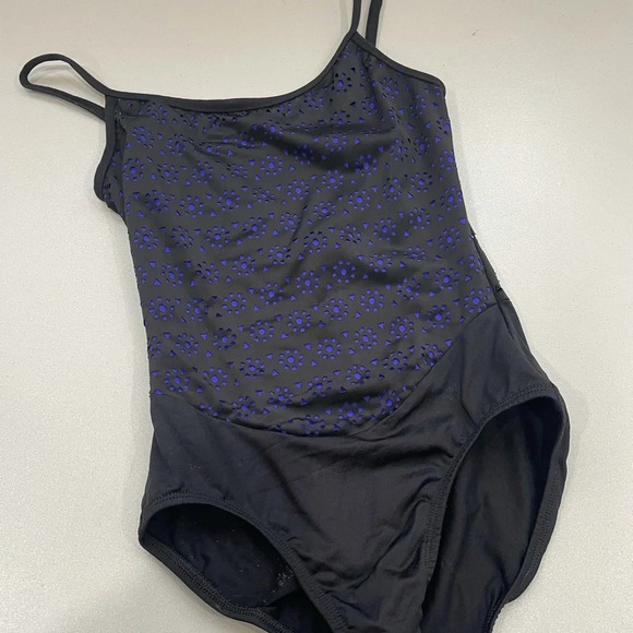 Motionwear Leotard Black with Blue Geometric Cutouts Size MA Medium Adult - Picture 1 of 6